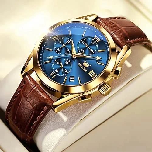OLEVS Luxury Leather Watch for Men
